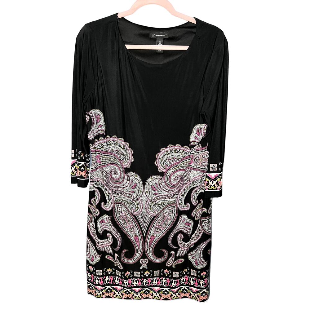INC Dress Women's Size 14 Paisley Sheath Paisley Print Long Sleeve 60s Retro